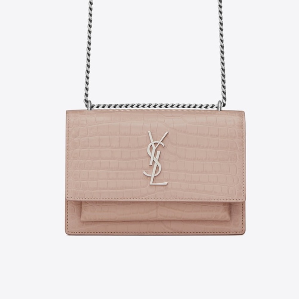 Saint Laurent SUNSET CHAIN Wallet Crocodile- Rose